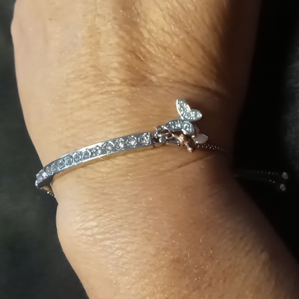925 sterling silver inspirational slide bracelet with butterfly charm.